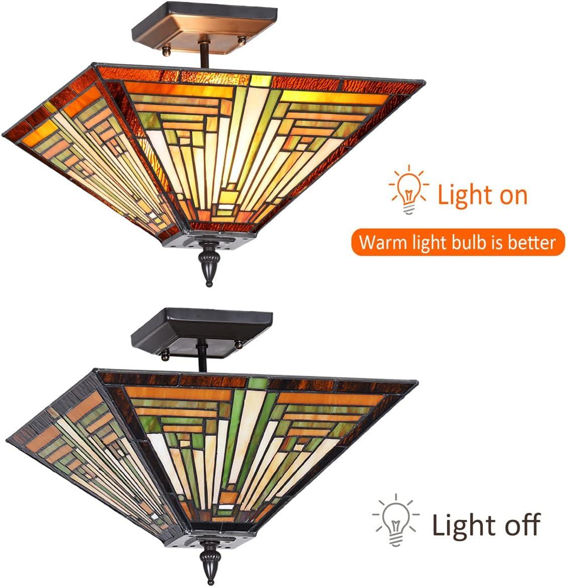 Chloe Lighting Innes Tiffany-Style 2 Light Mission Semi-Flush Ceiling Fixture 14" Shade