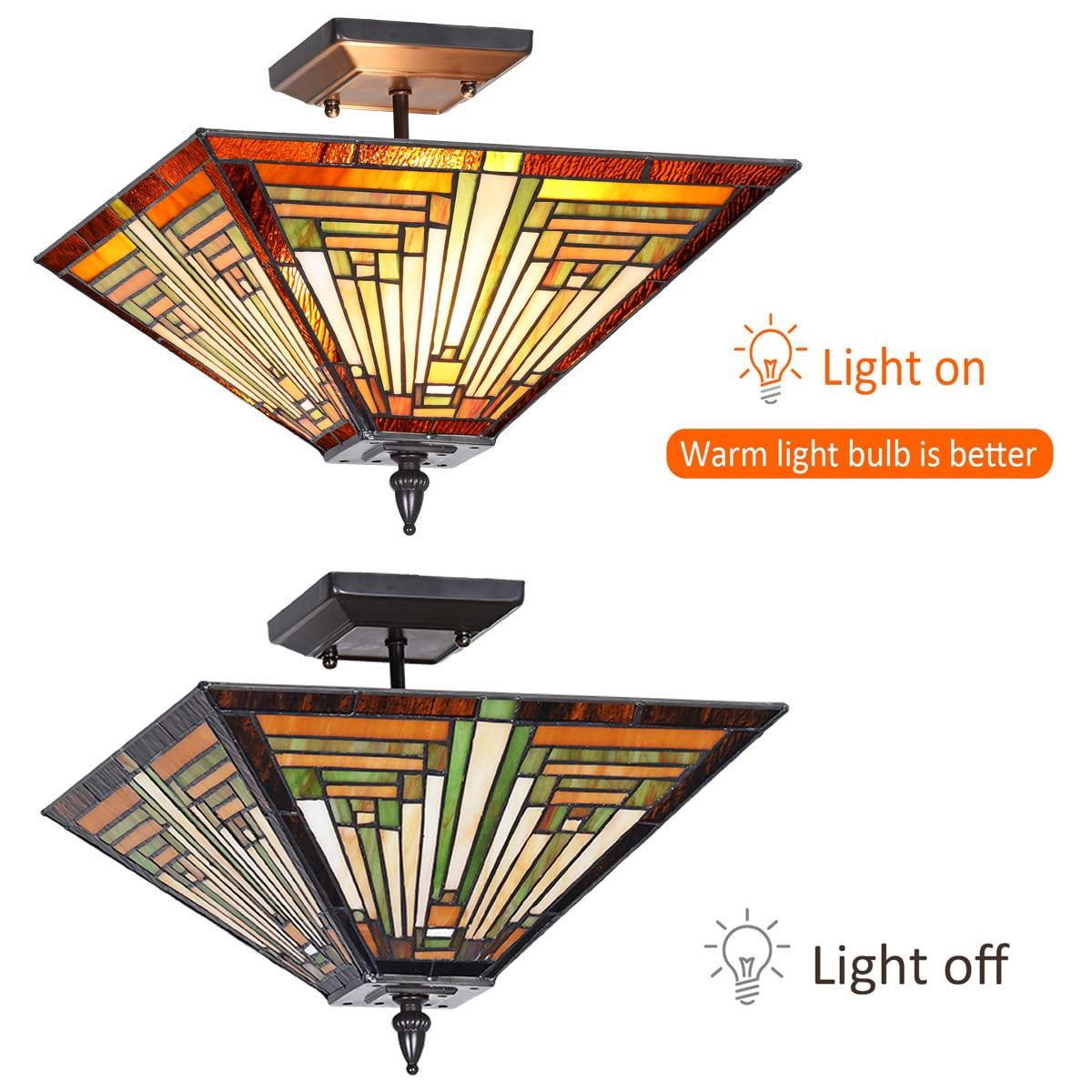 Chloe Lighting Innes Tiffany-Style 2 Light Mission Semi-Flush Ceiling Fixture 14" Shade