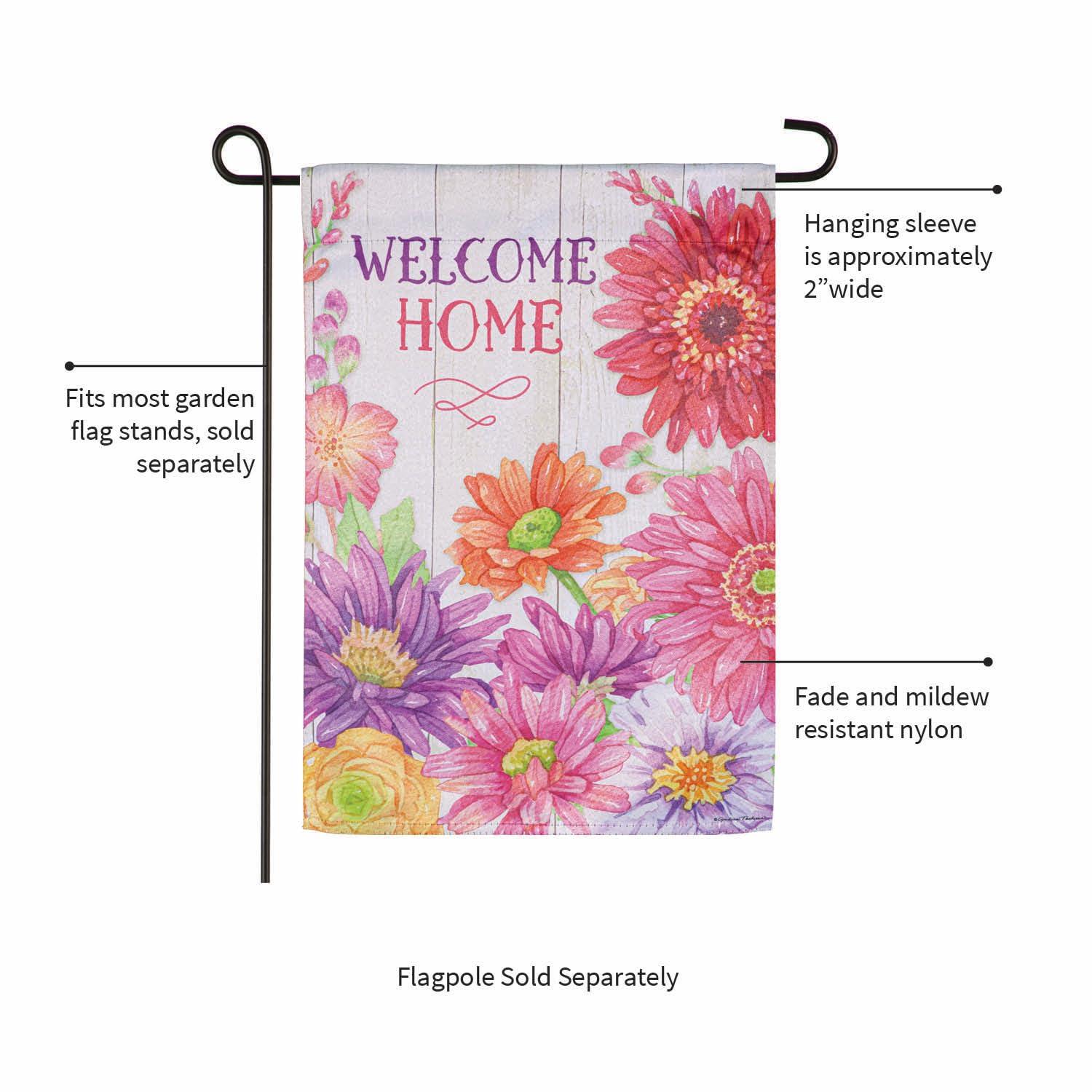 Evergreen Welcome Home Spring Suede Garden Flag 12 x 18 Inches Indoor Outdoor Decor