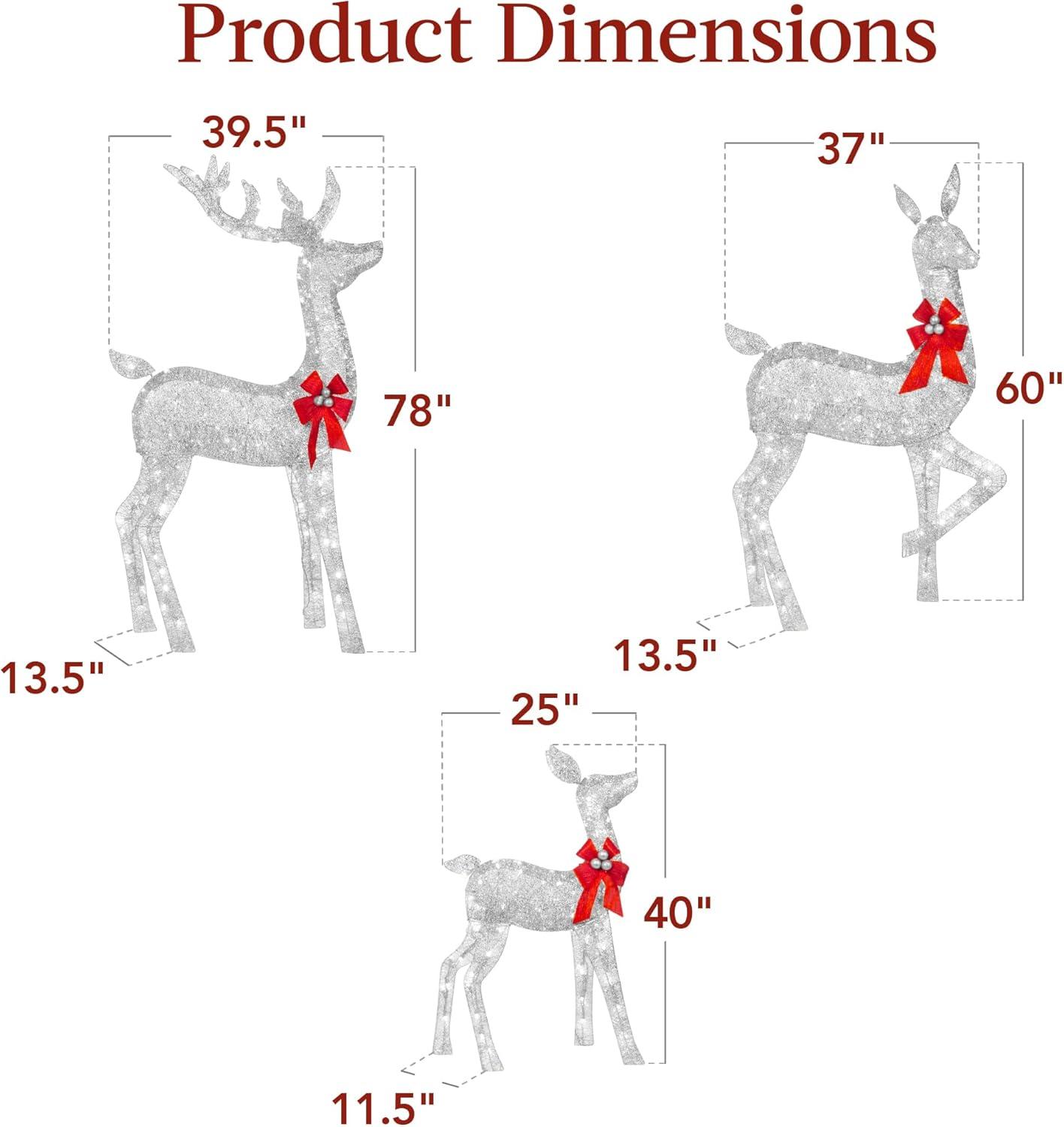 Best Choice Products 6.5ft 3-Piece Lighted Christmas Deer Set Outdoor Yard Decoration w/ 385 LED Lights, Stakes - Silver