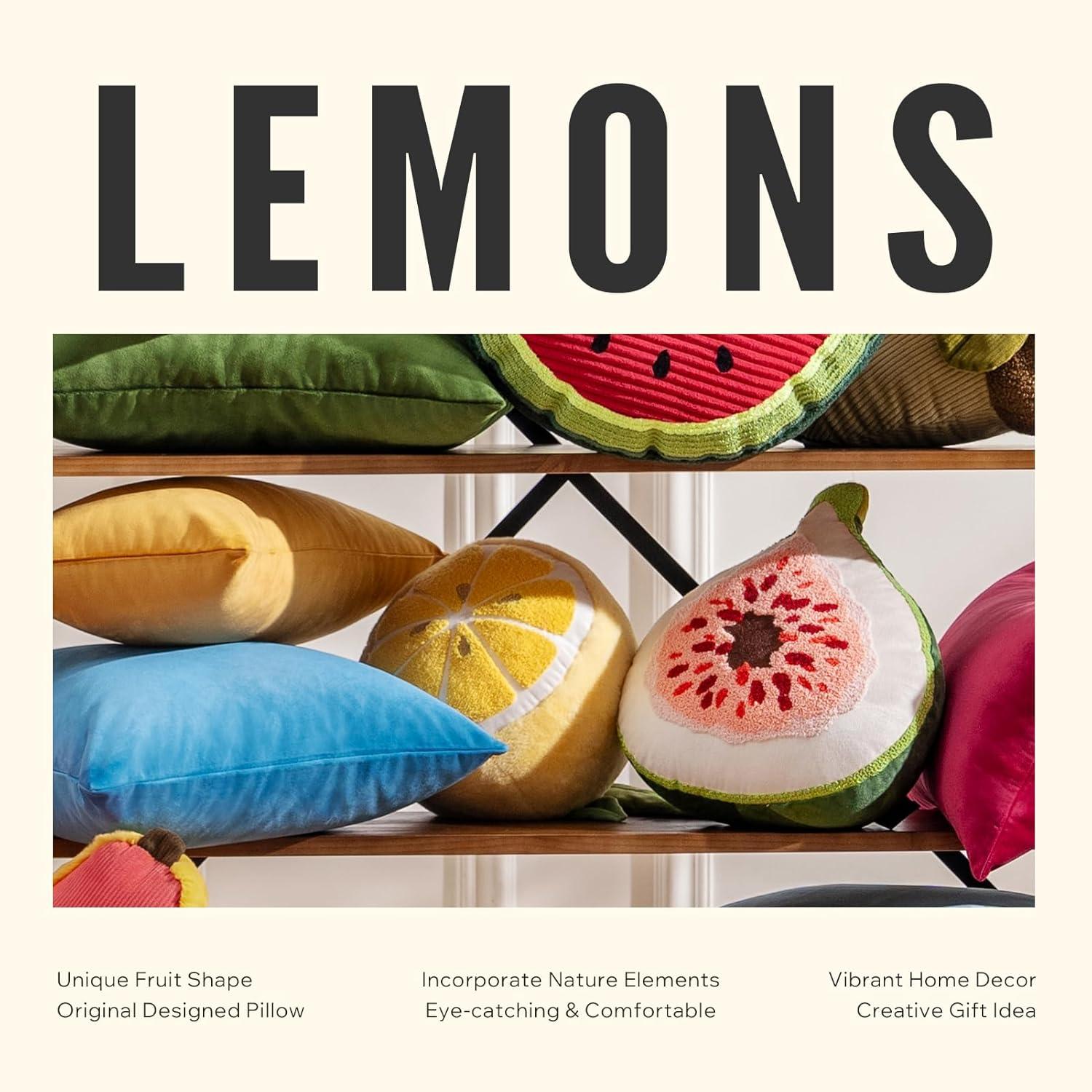 Phantoscope Fruit Shaped Pillows Series Lemon Shaped Throw Pillow, Fun Home Decor of Fruit Themed Shaped Cushions, Decorative Shaped Pillow for Couch Bed and Chair, Yellow, 10 x11.5 inches