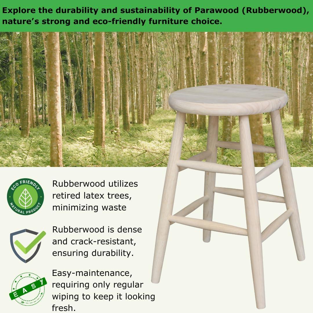 24" Scooped Seat Counter Height Barstool Unfinished - International Concepts: Solid Wood, Round, Backless