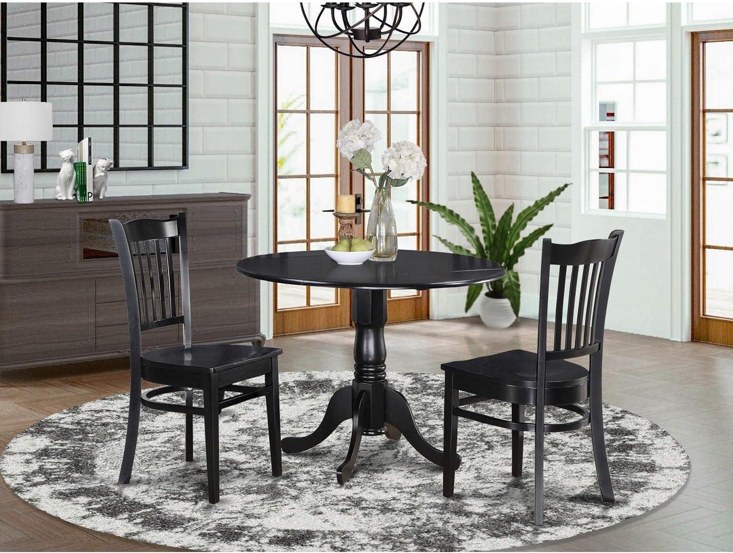 Black Wood Round Dining Table Set with Lattice Back Chairs