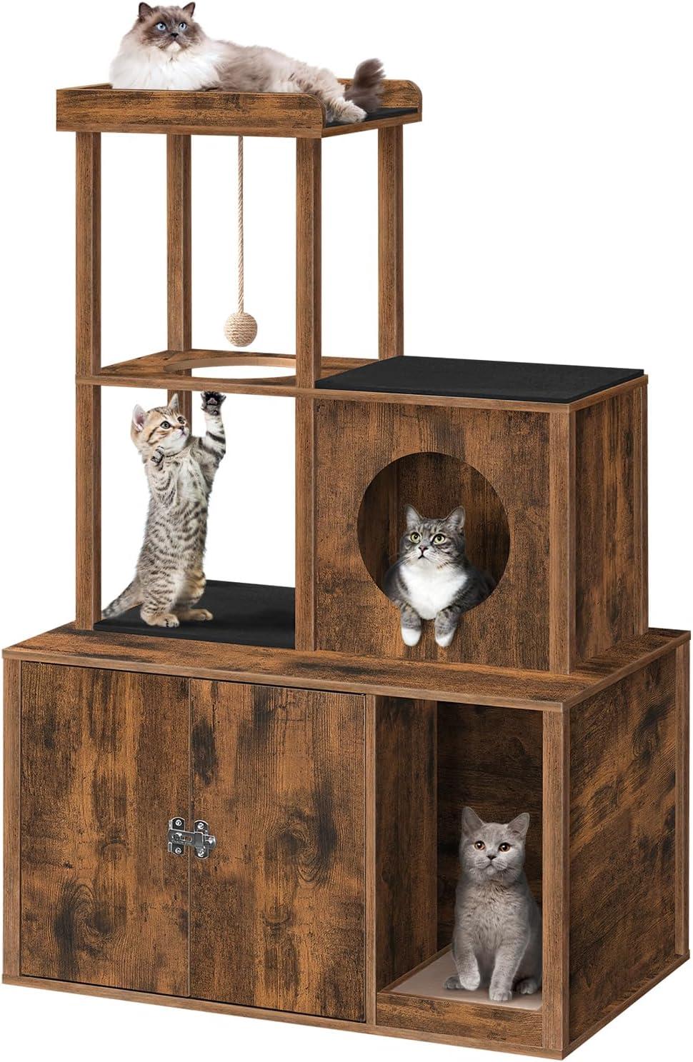 Archie & Oscar™ Cat Tree Hidden Cat Litter Box Furniture With Condo And Plush Ball