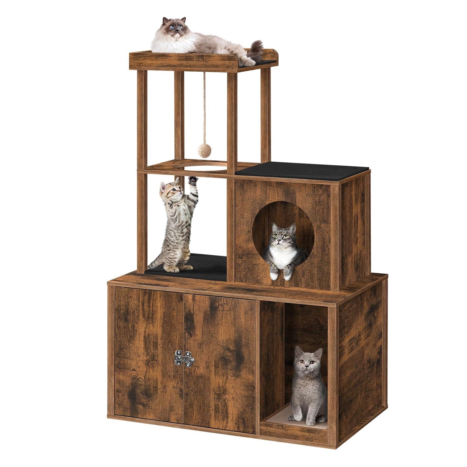 Archie & Oscar™ Cat Tree Hidden Cat Litter Box Furniture With Condo And Plush Ball