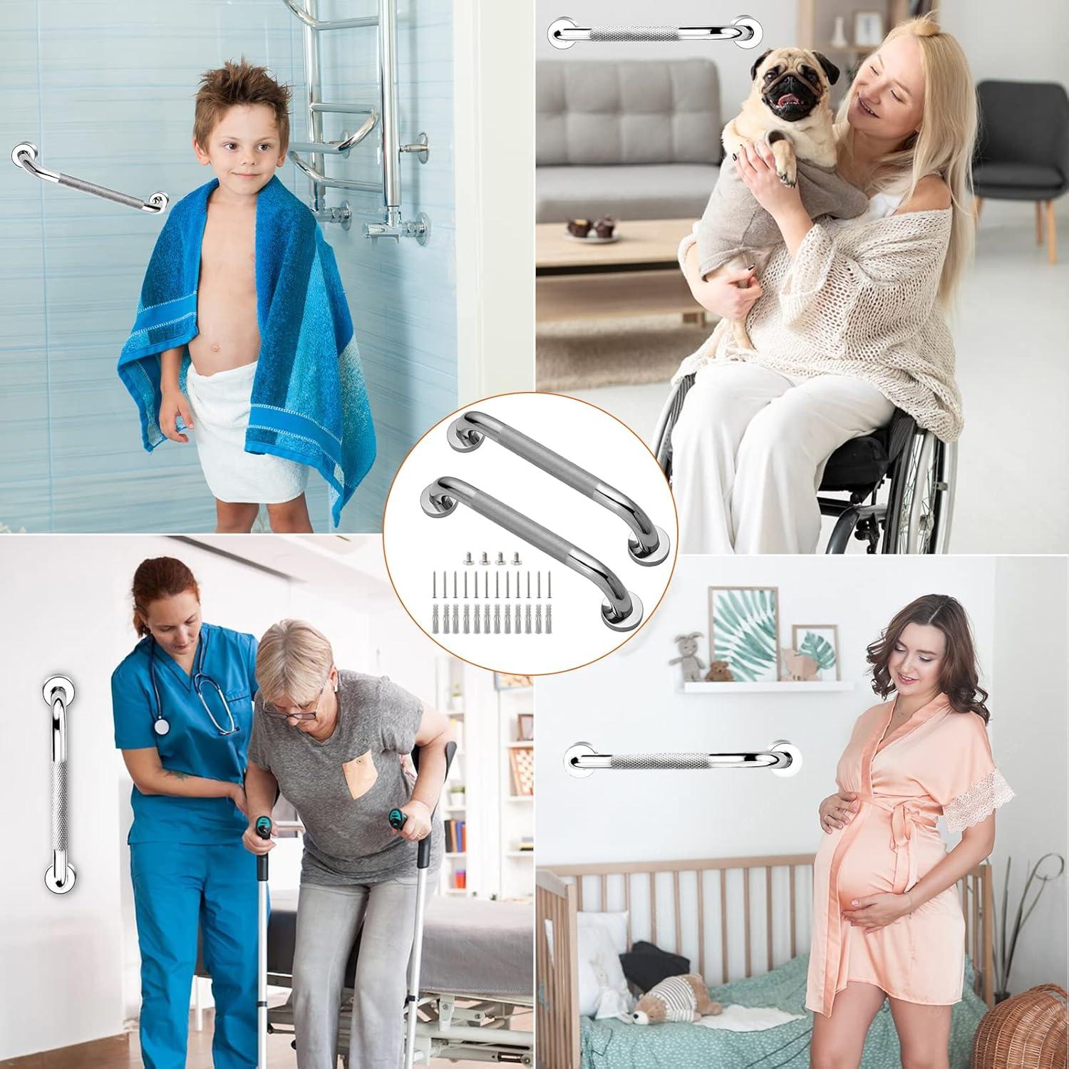 12-Inch Silver Stainless Steel Anti-Slip Shower Grab Bar Set