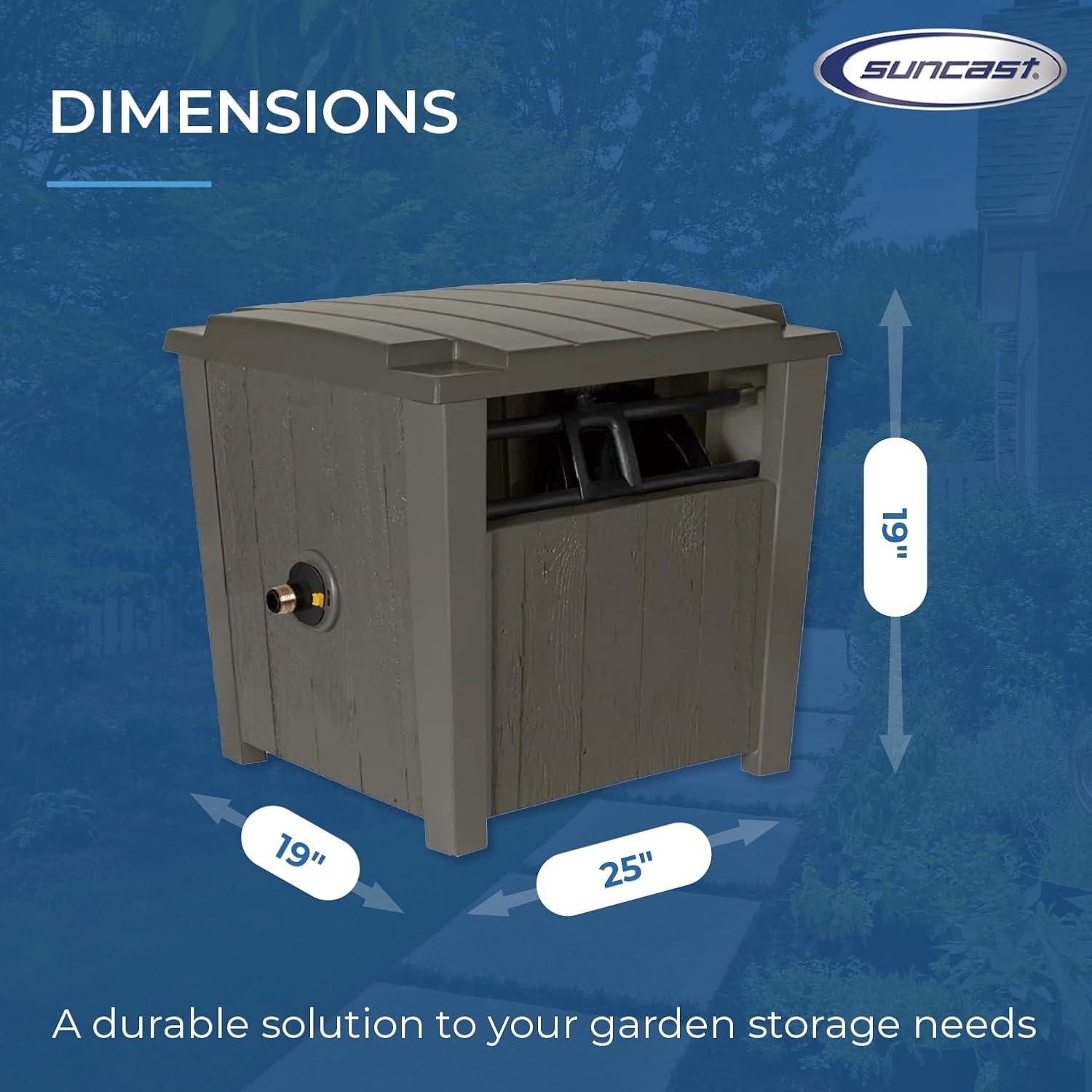 Suncast Farmington Smart Tube Weatherproof Outdoor Hideaway Standard Garden Hose Storage Pot Container with Brass Connections, Stoney (2 Pack)