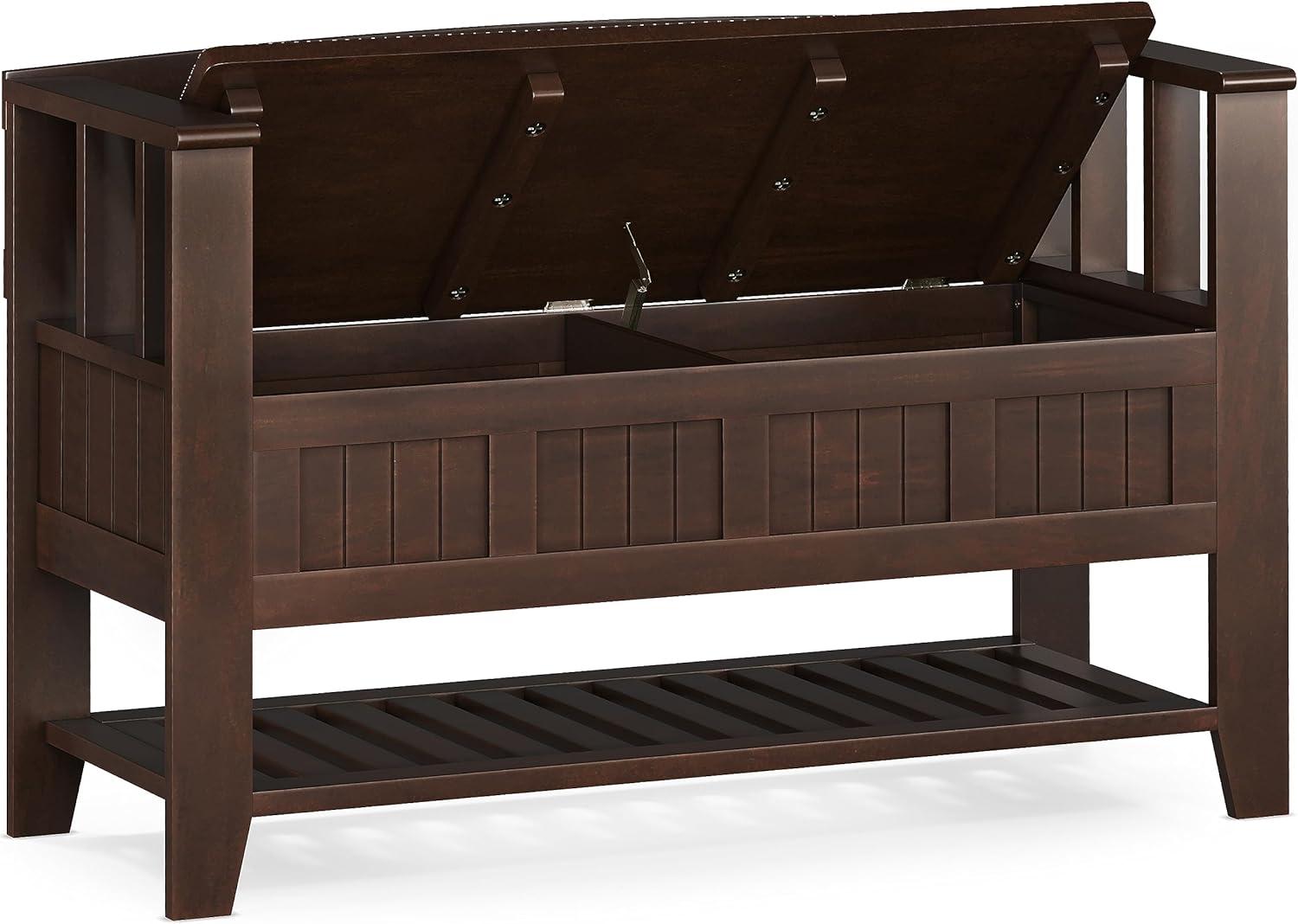 Brunette Brown Wooden Entryway Storage Bench with Shelf