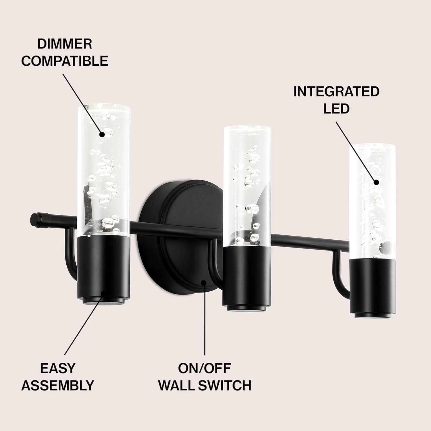 Bolha 18" 3-Light Minimalist Modern Bubble Acrylic/Iron Integrated LED Vanity Light, Black