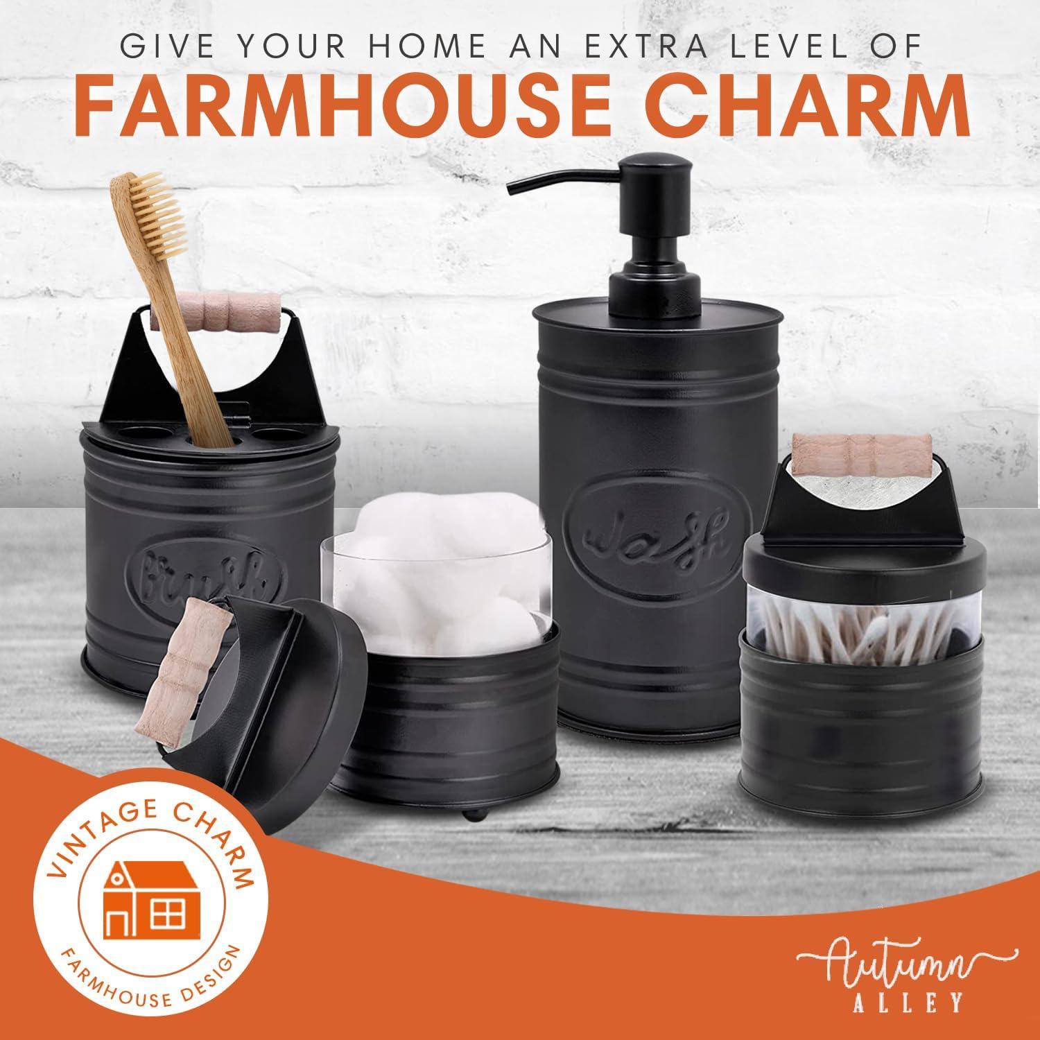 Autumn Alley Farmhouse 4-Piece Bathroom Accessories Set in Galvanized Black, Farmhouse Rustic Décor