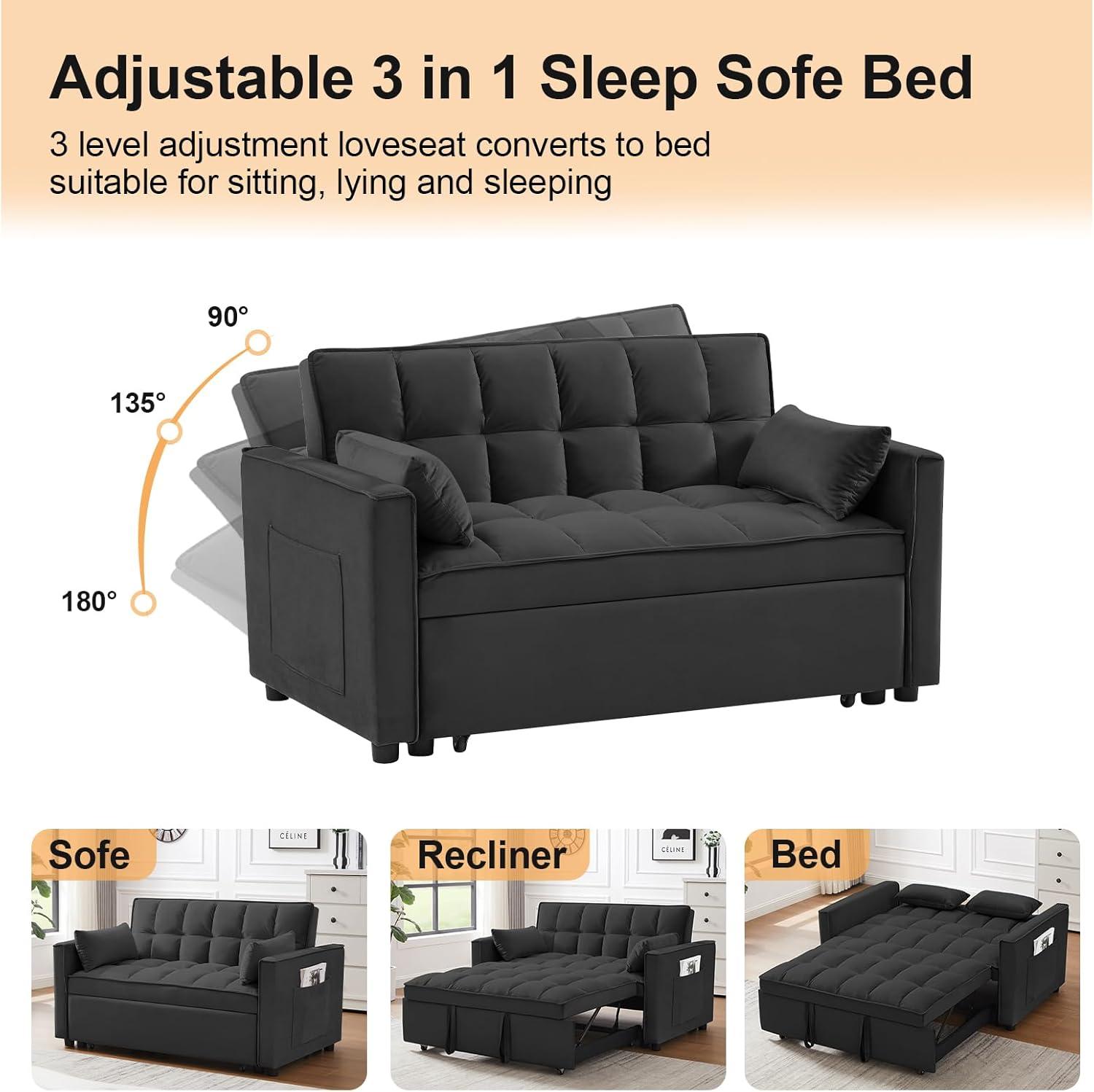 Muumblus Sleeper Sofa Chair Bed, 3-in-1 Convertible Sofa Chair, Modern Adult Velvet Chaise Lounge for Living Room, Gray