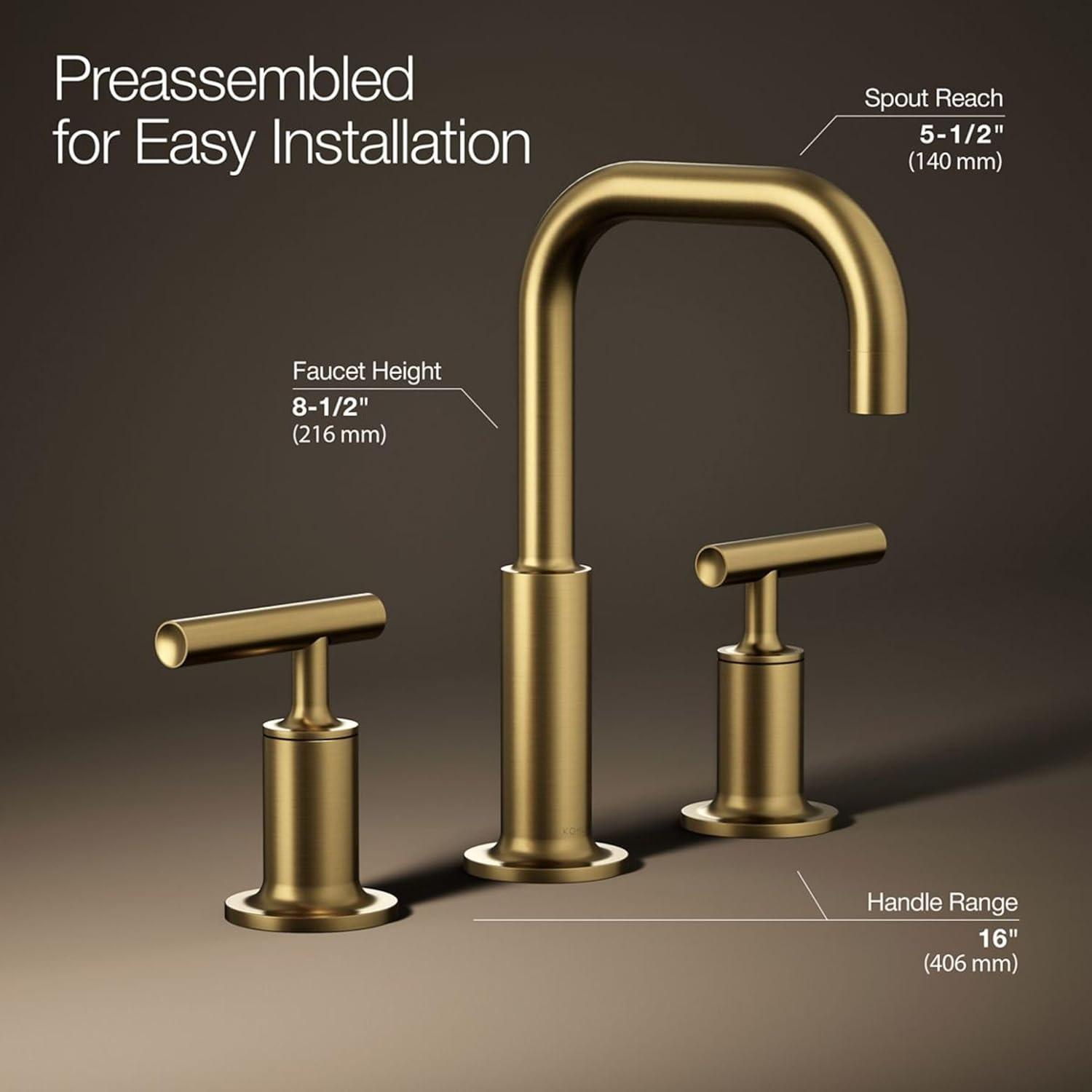 Purist® Widespread Faucet with Drain Assembly Low Lever Handles and Low Gooseneck Spout