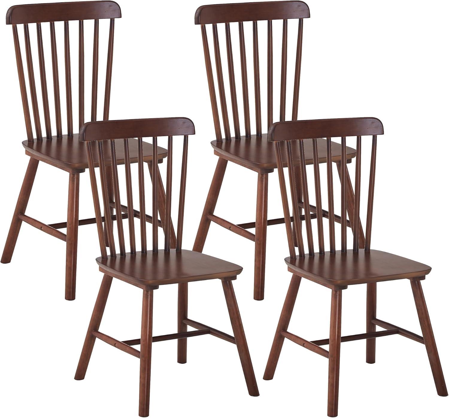 Walnut Wood Windsor Spindle Back Dining Chairs Set of 4