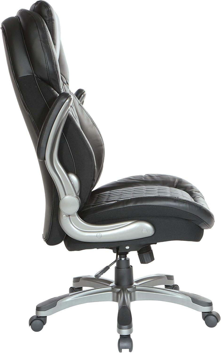 Office Star Products Executive High Back Chair with Black Bonded Leather and Flip Arms