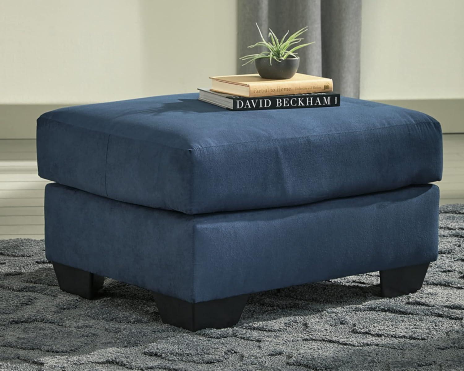 Signature Design by Ashley Contemporary Darcy Ottoman Microfiber Blue