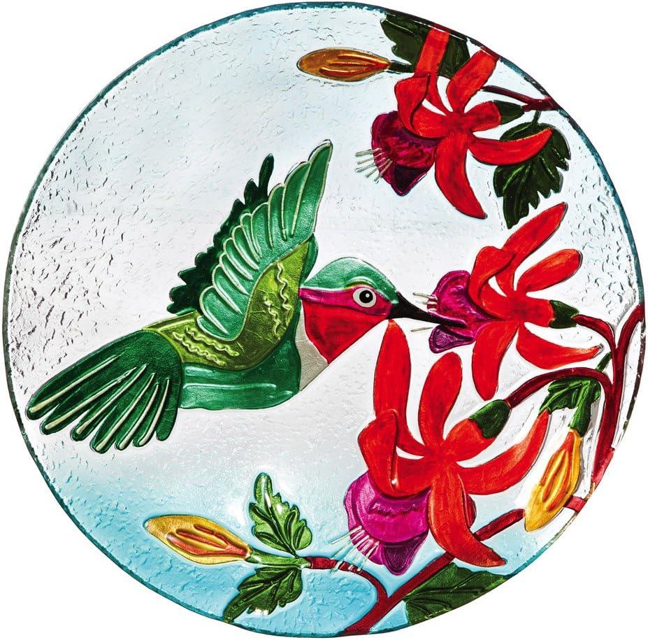 Hummingbird Flutter 18'' Hand-Painted Glass Birdbath Bowl