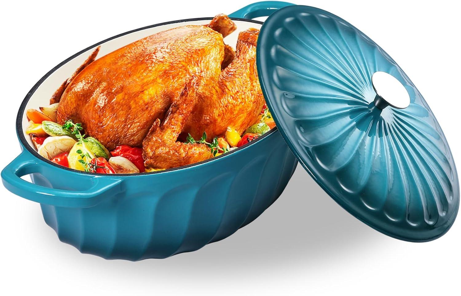 4 SEASONS FURNITURE 7 QT Enameled Cast Iron Oval Dutch Oven with Lid – Non-Stick Coating & Dual Handles