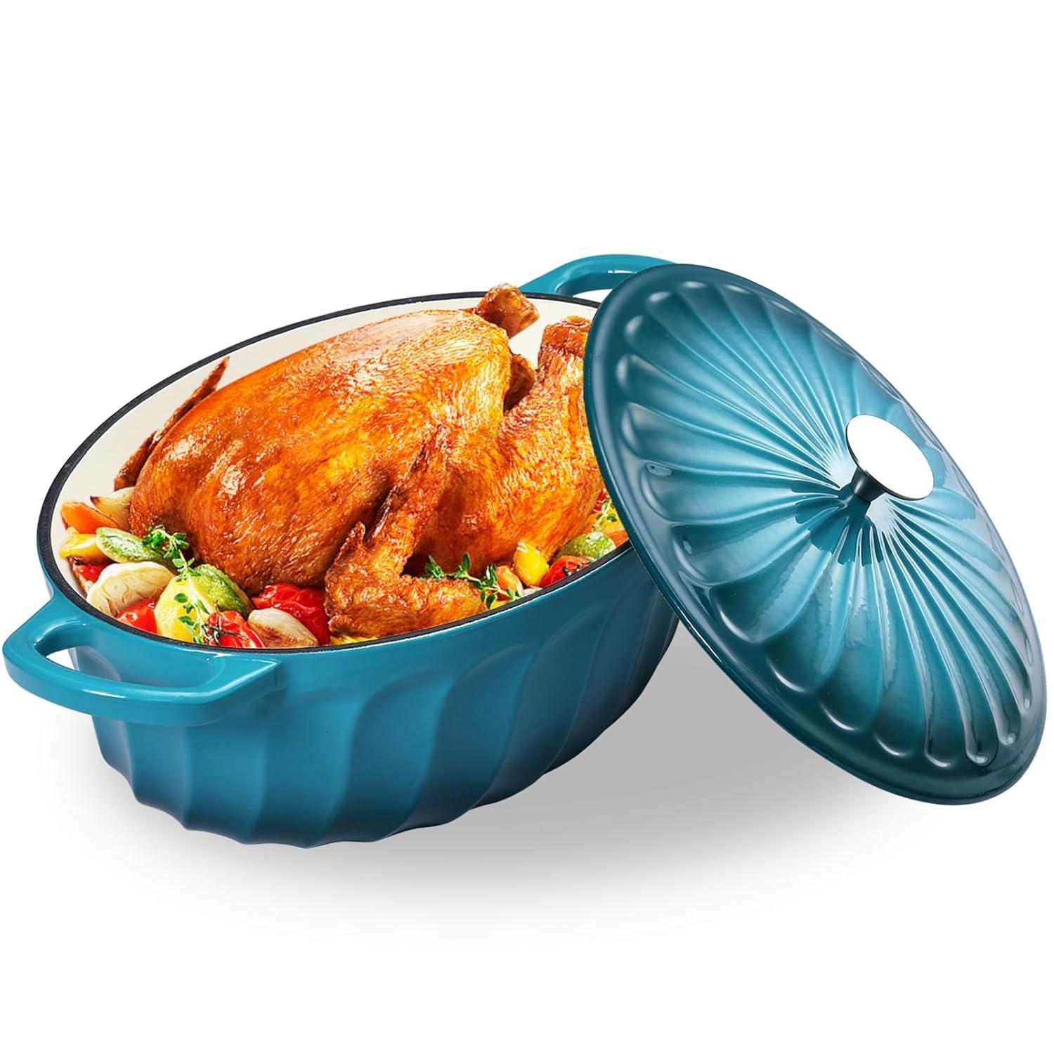 4 SEASONS FURNITURE 7 QT Enameled Cast Iron Oval Dutch Oven with Lid – Non-Stick Coating & Dual Handles