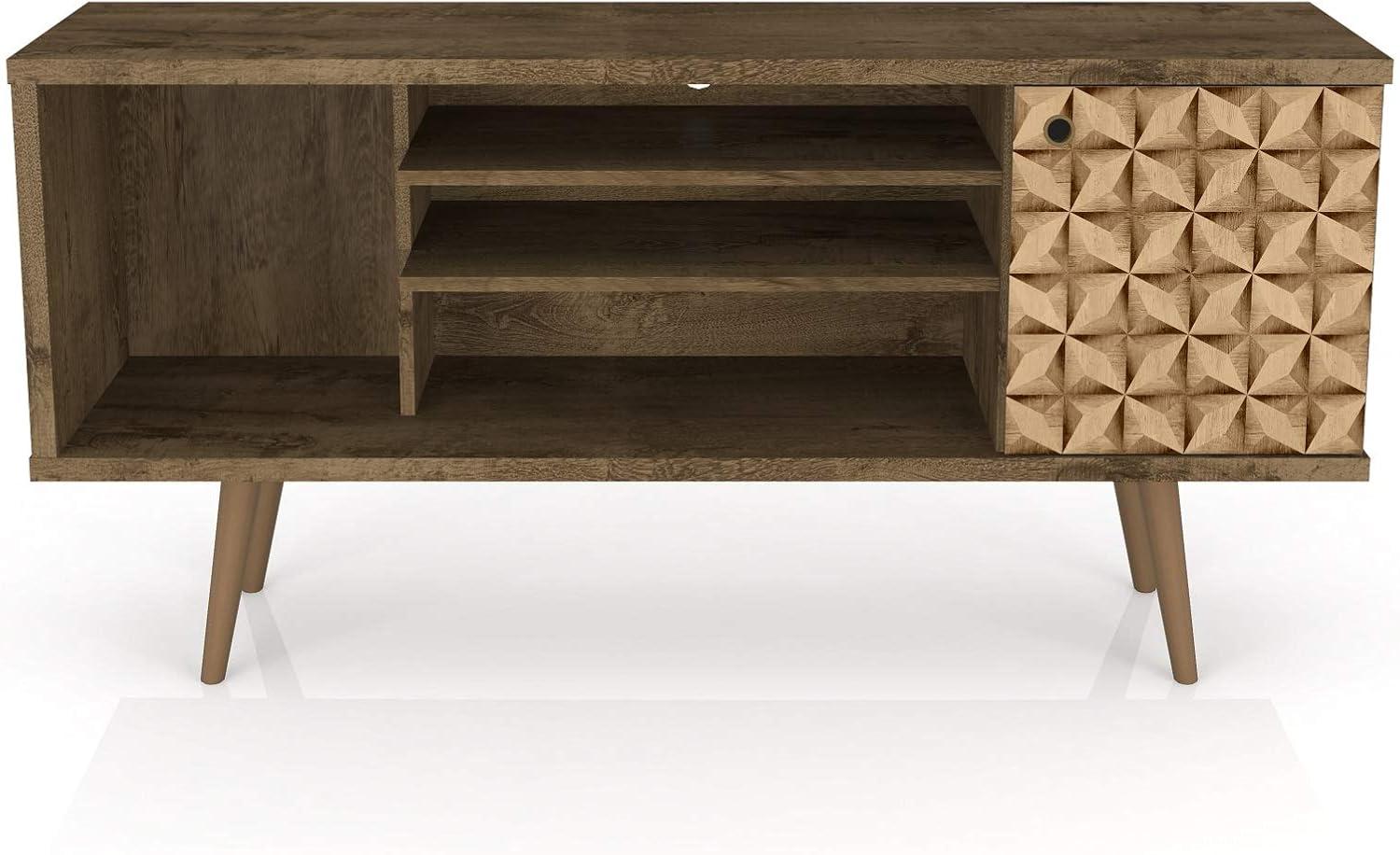 Liberty 53.14" Mid-Century Modern TV Stand with 5 Shelves and 1 Door  with Solid Wood Legs