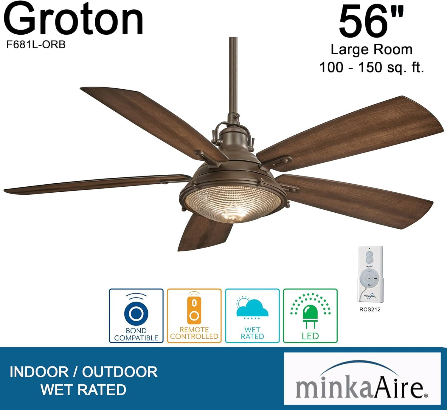 56" Groton 5 - Blade Outdoor LED Standard Ceiling Fan with Wall Control and Light Kit Included