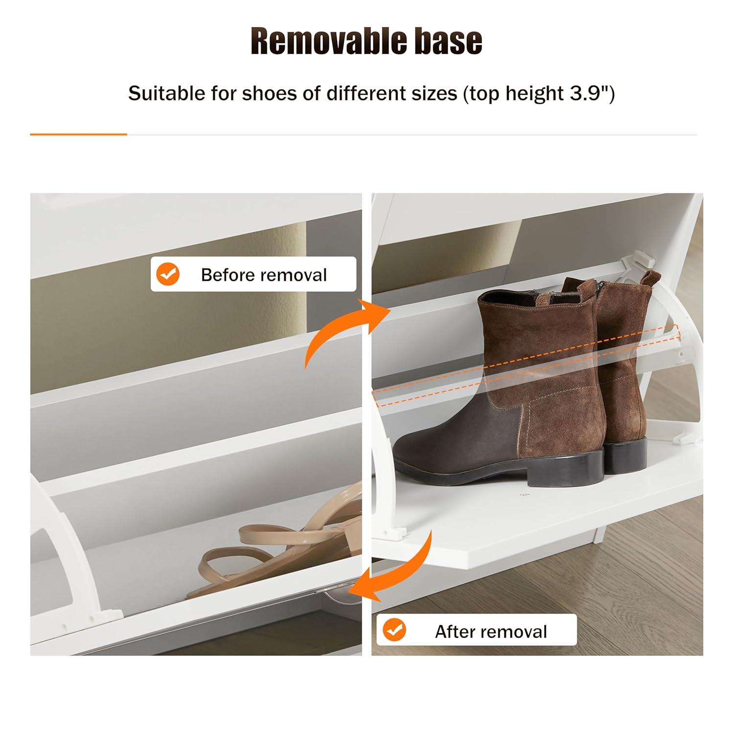 SoBuy White Shoe Cabinet with 4 Flip Drawers, Large Freestanding Shoe Rack, Modern Shoe Organizer for Entryway, Hallway, Entance FSR79-W