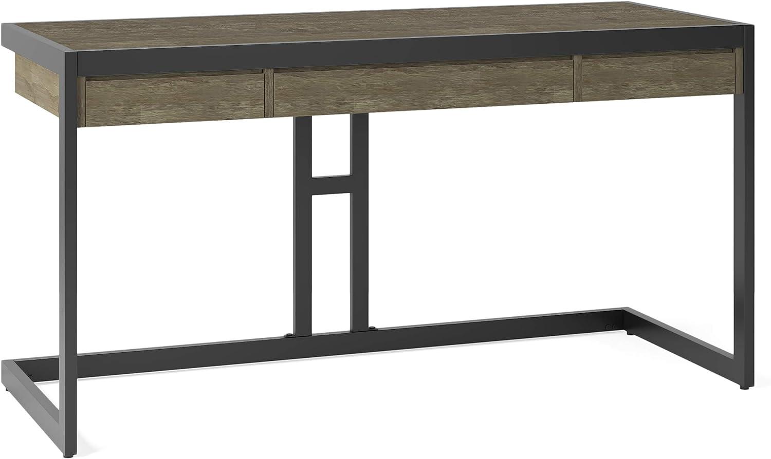 Erina 60" Distressed Grey Acacia Wood Desk with Metal Frame