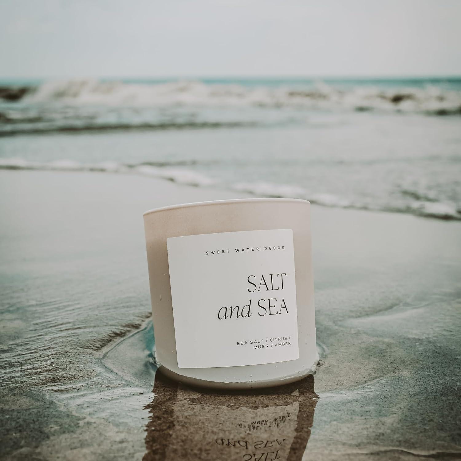 Sweet Water Decor Salt & Sea 15oz Tan Matte Jar Soy Candle