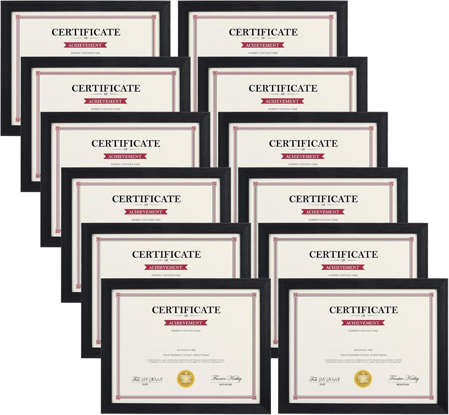 DesignOvation Corporate Document Frame Made to Display Standard Certificates, Black 8.5x11, Set of 12 Ready To Use Horizontally or Vertically