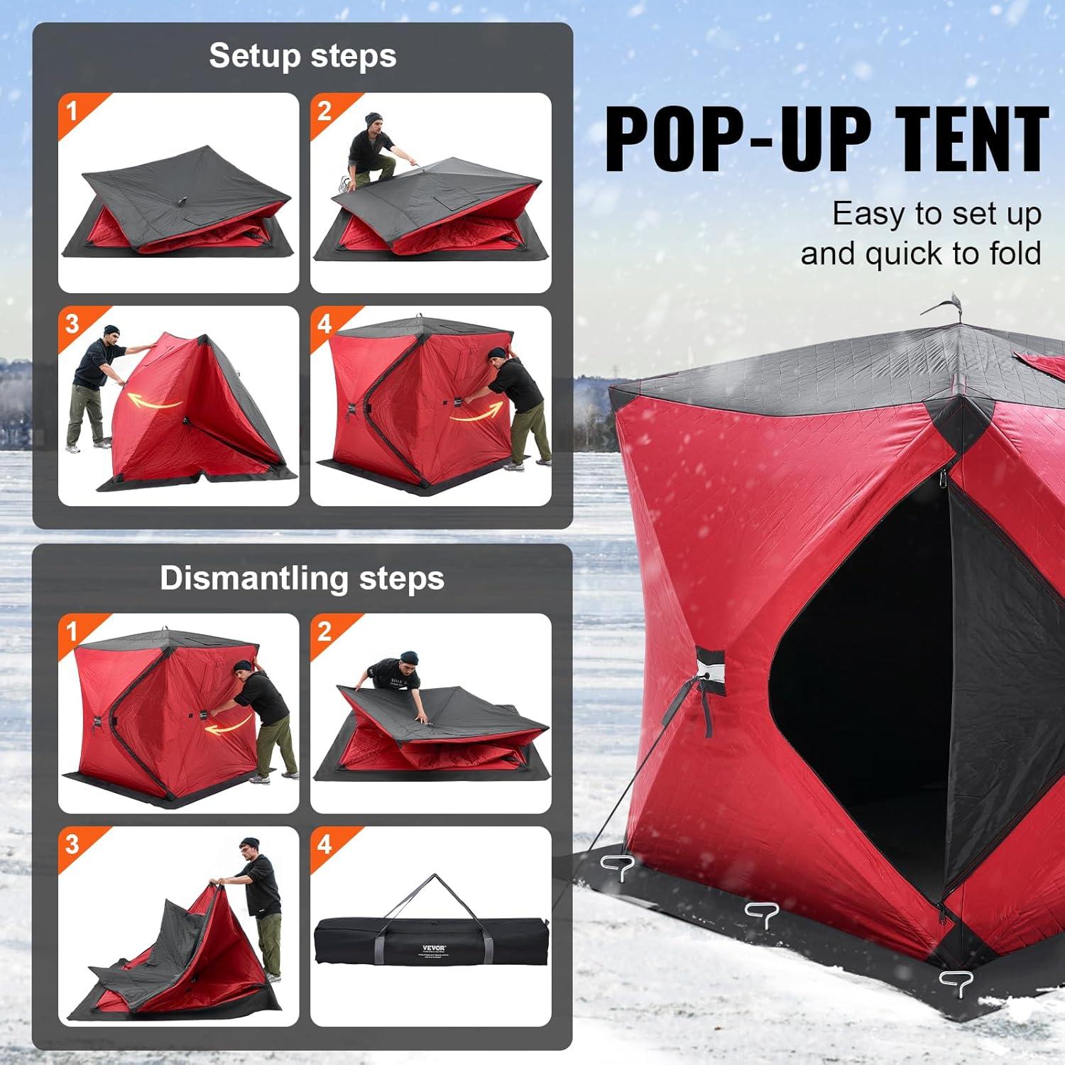 Red Pop-Up 2-Person Insulated Ice Fishing Tent with Carry Bag