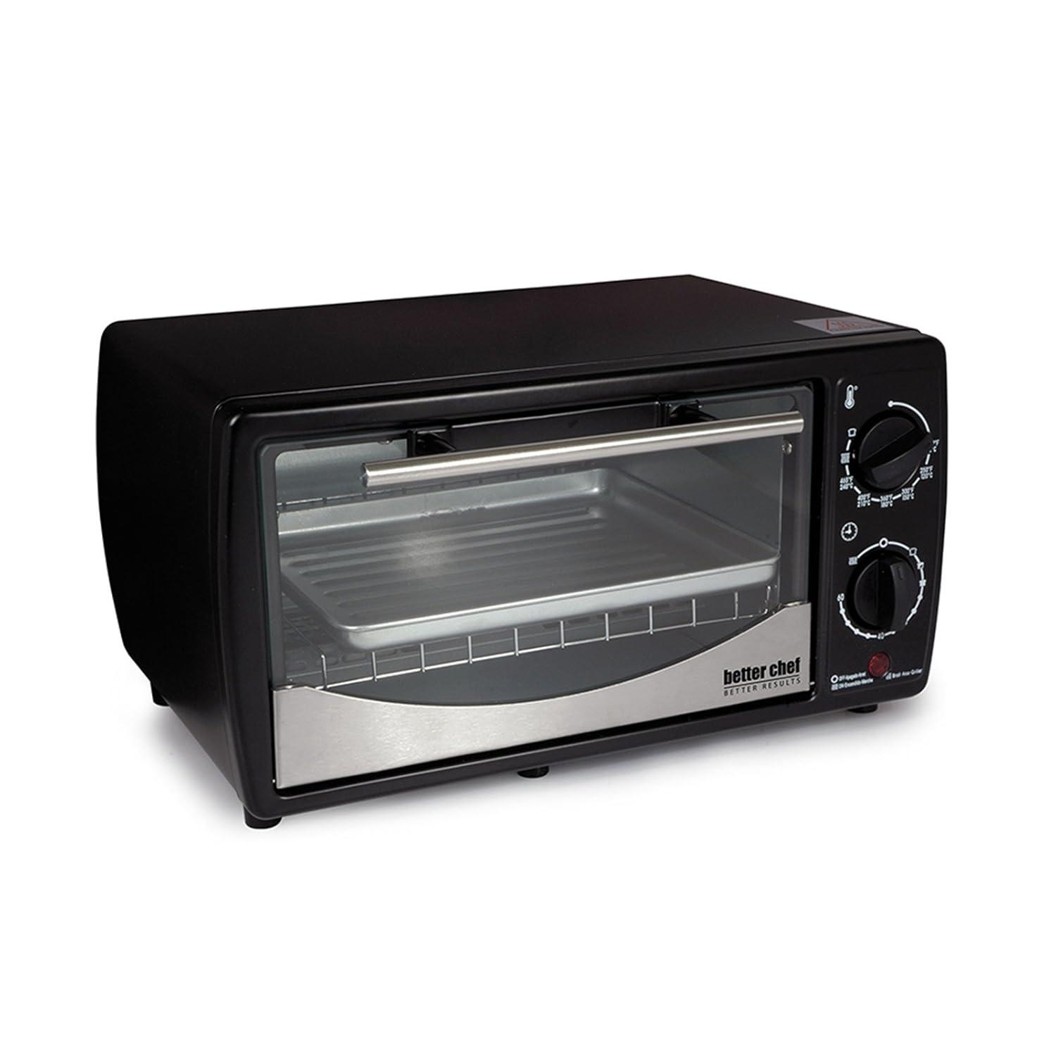 Better Chef 9 Liter Toaster Oven Broiler in Black With Stainless Stell Front