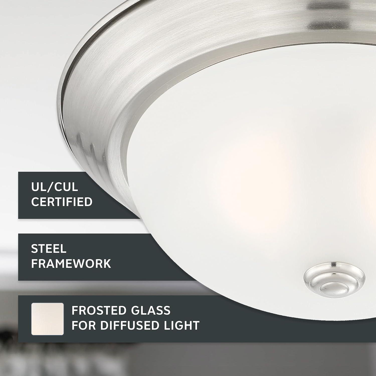 1257M-SP-W-Designers Fountain-13 Inch 2 Light Flush Mount-Satin Platinum Finish-Etched Glass Color