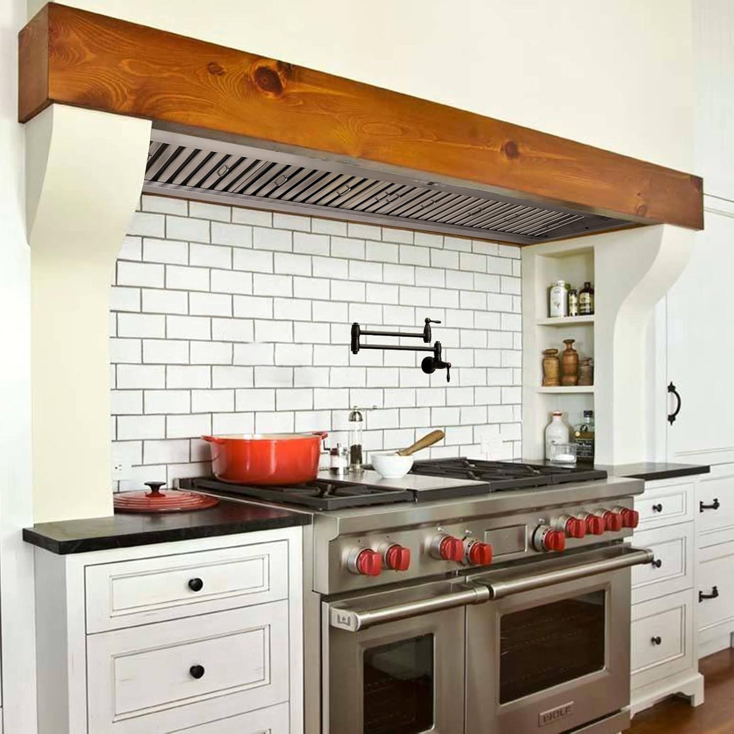 Akicon Range Hood Insert 60 Inch, 1200 CFM Built-in Kitchen Hood with 4 Speeds, Ultra-Quiet Stainless Steel Ducted Vent Hood Insert with Dimmable LED Lights and Dishwasher Safe Filters