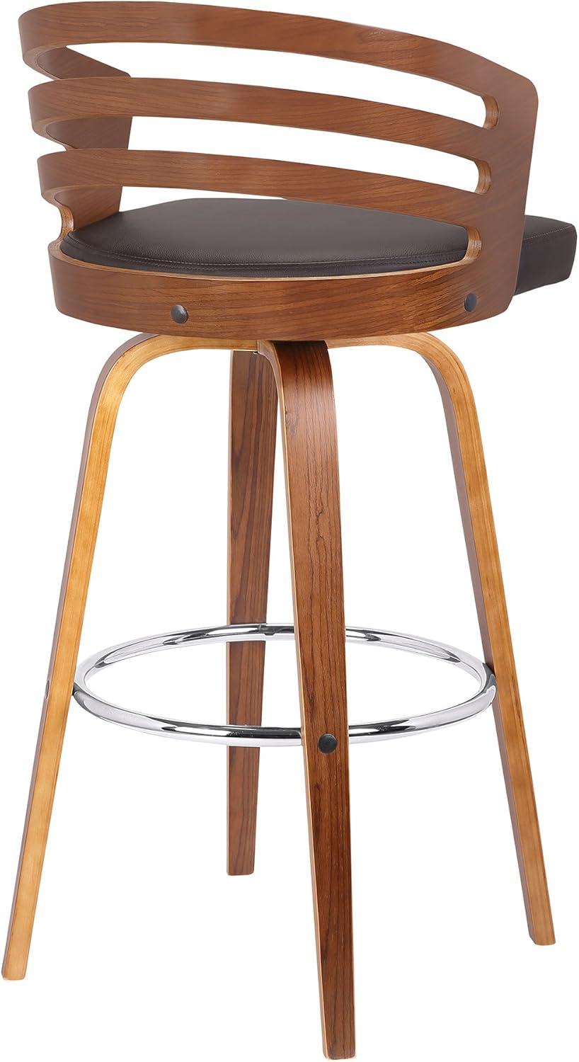 Armen Living Jayden 26" Faux Leather & Wood Swivel Counter Stool in Brown/Walnut