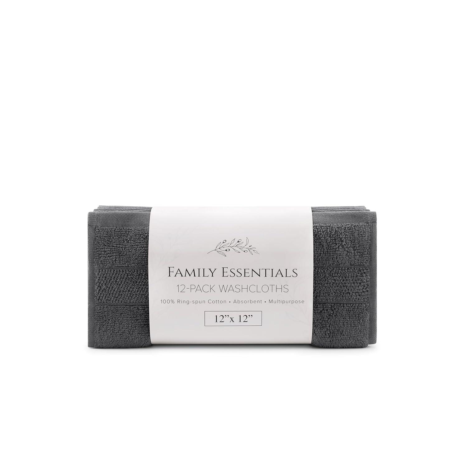 White Classic Luxury 100% Cotton Washcloths Set of 12 - 13x13" Gray