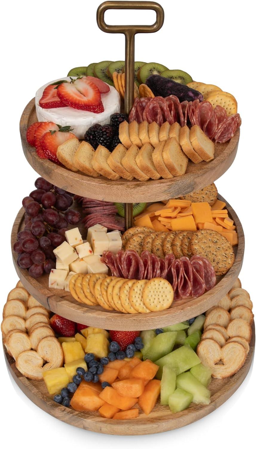 Millwood Pines Tapas 3-Tiered Serving Tray, Mango wood Cupcake Stand, Wooden Cheese Board Darfasha