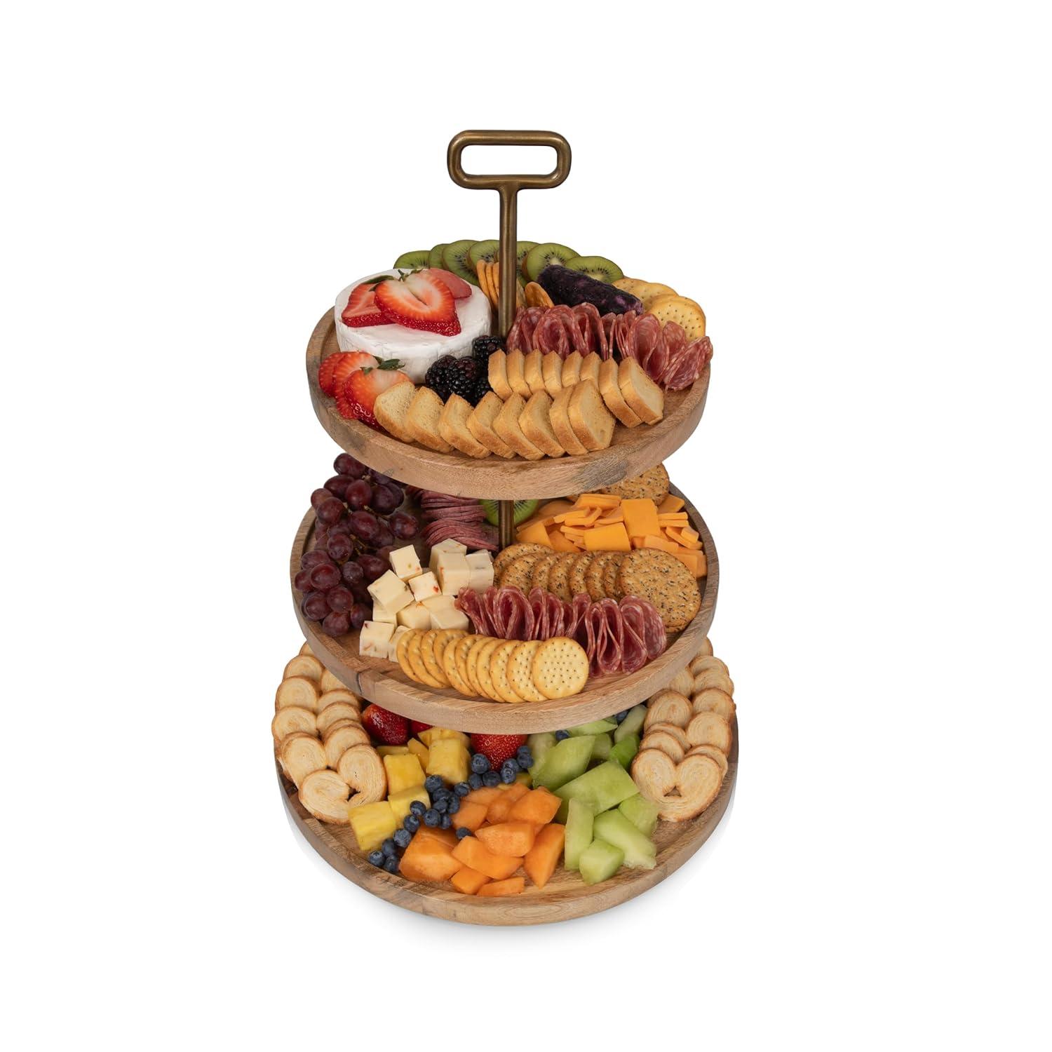 Millwood Pines Tapas 3-Tiered Serving Tray, Mango wood Cupcake Stand, Wooden Cheese Board Darfasha