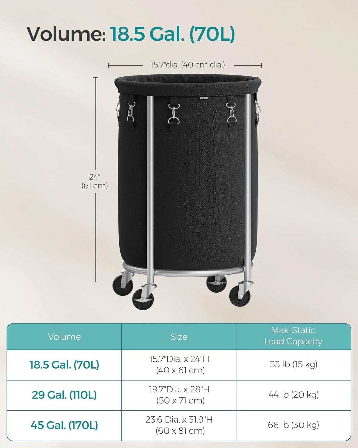 Black and Silver Steel Frame Laundry Hamper with Wheels