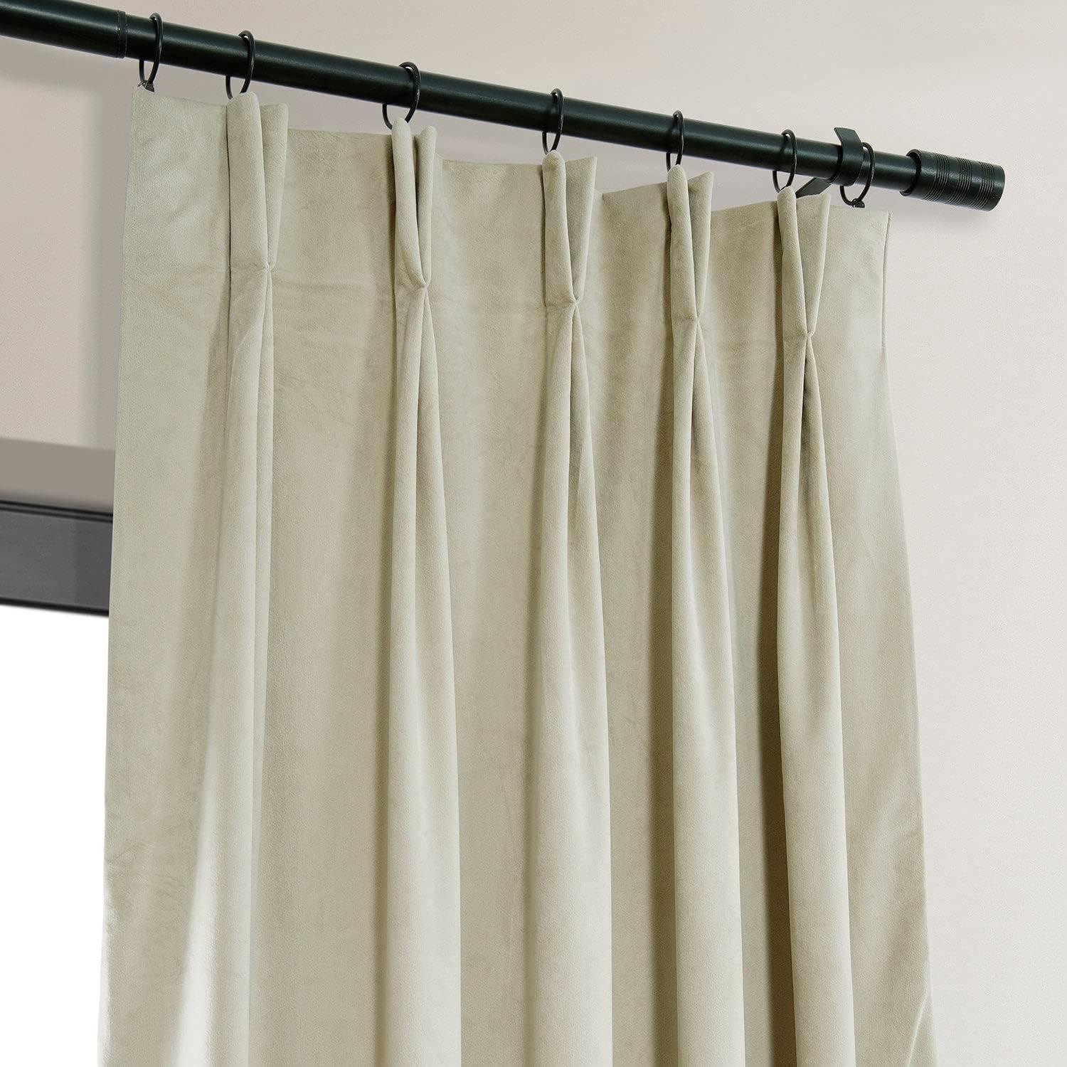 Half Price Drapes Porcelain White French Pleat Signature Velvet Blackout Curtains(1 Panel),50WX 108L