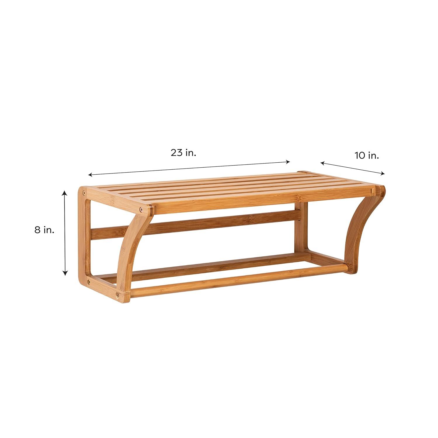 Bamboo Wall Mounting Shelf with Towel Bar Brown - Organize It All