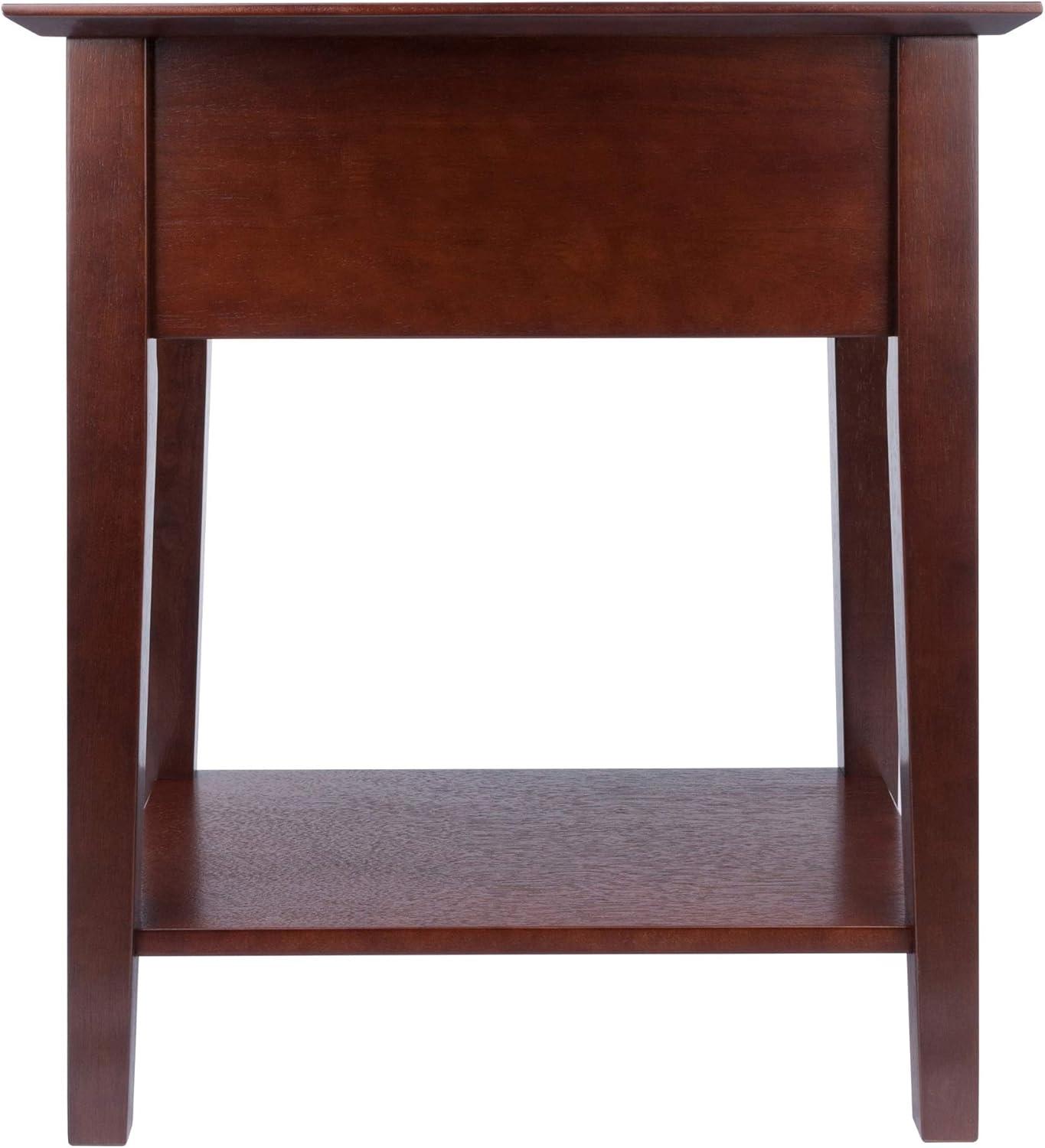 Shaker Nightstand Walnut - Winsome: Single Drawer, Open Shelf, Tapered Legs