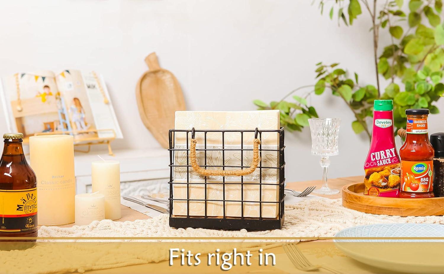 NIKKY HOME Farmhouse Napkin Holder, Rustic Tissue Dispenser, Freestanding Paper Hand Towel Caddy, Vintage Cocktail Napkin Tray Decor for Kitchen, Countertop, Dining Table, Restaurant, Outdoor - Black