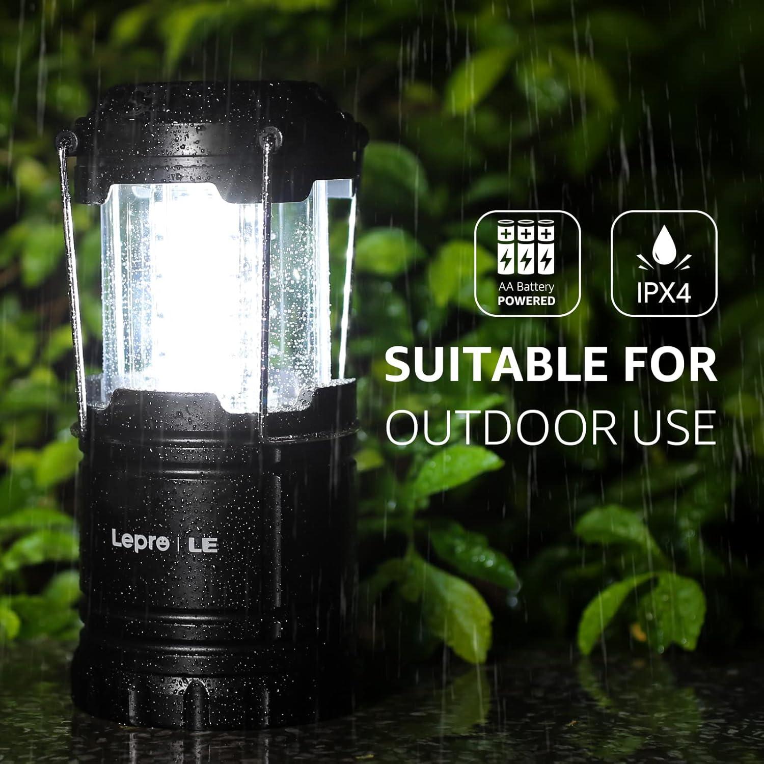 Lepro LED Camping Lanterns Battery Powered, Collapsible, IPX4 Water Resistant, Outdoor Portable Lights for Emergency, Hurricane and Outages, 2 Pack