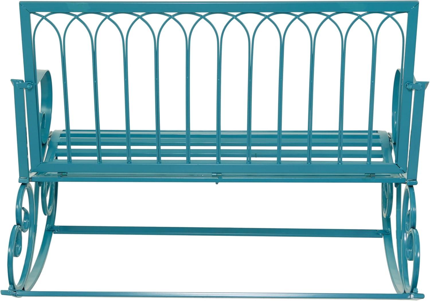 DecMode Metal Rocking Outdoor Bench, Teal