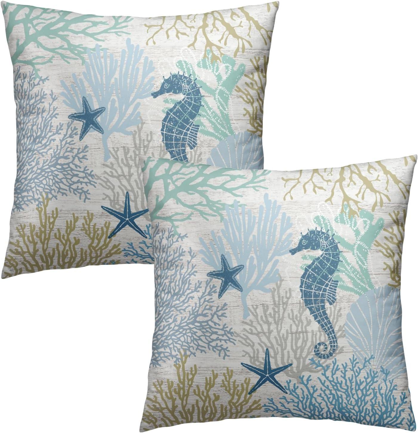 Burnt Orange Summer Outdoor Coastal Pillow Covers 18x18 Inch Set of 2 Fall Coral Seashell Starfish Throw Pillows Ocean Themed Beach Nautical Decorative Cushion Cases for Couch Decorations
