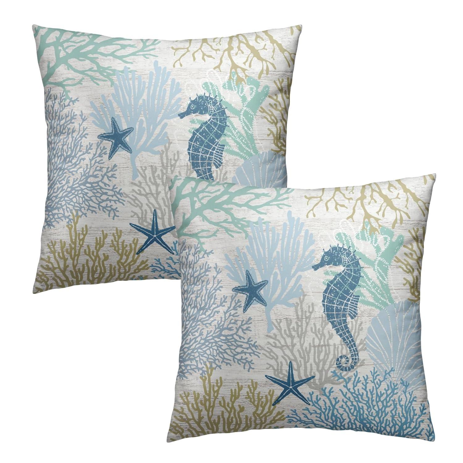 Burnt Orange Summer Outdoor Coastal Pillow Covers 18x18 Inch Set of 2 Fall Coral Seashell Starfish Throw Pillows Ocean Themed Beach Nautical Decorative Cushion Cases for Couch Decorations