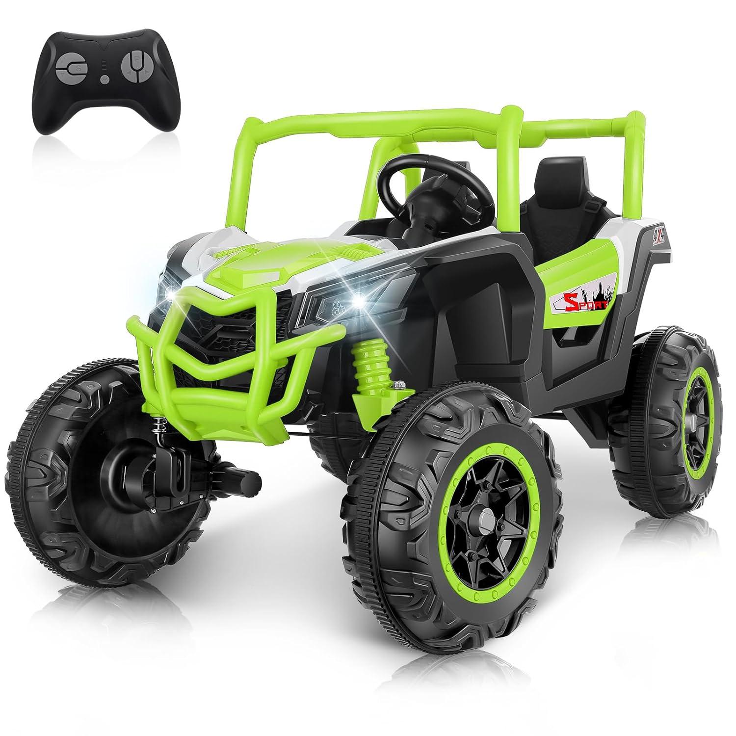 Hikole 24 Volt Ride On Toys for Big Kids, 2 Seater Electric Truck Car Side by Side Electric Vehicle with Music, Bluetooth, 3 Speeds, Soft Braking, Kids UTV for Boys Girls-Purple