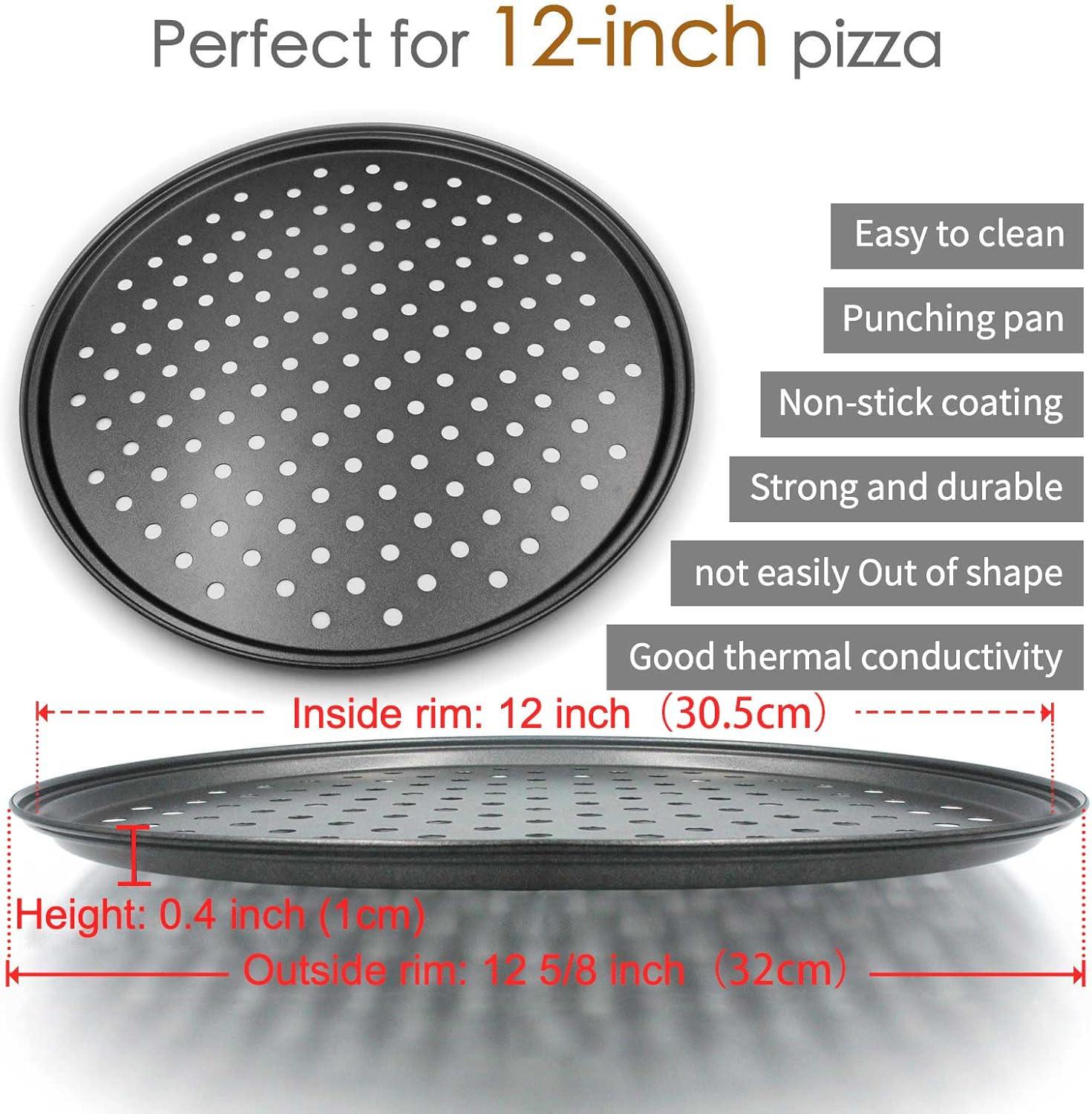 12-Inch Black Nonstick Carbon Steel Pizza Pan with Holes