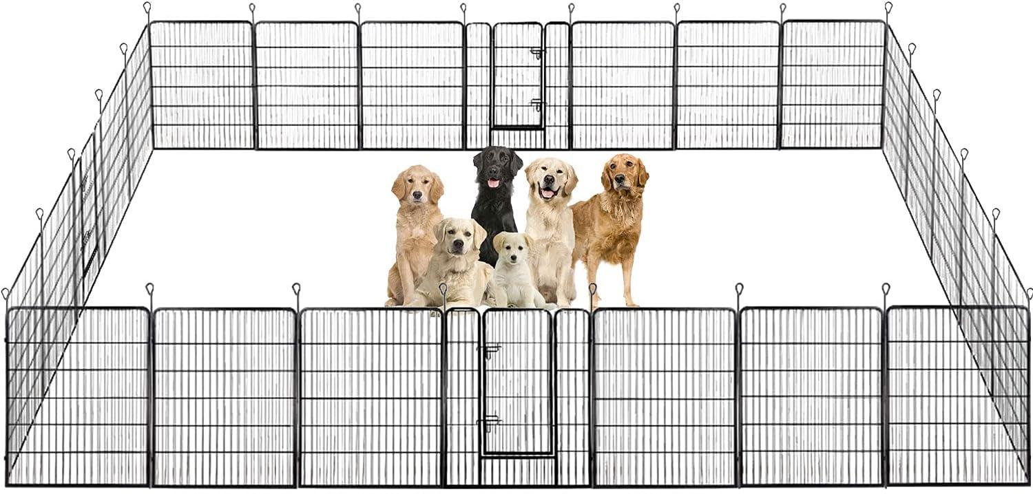 FDW Dog Playpen Pet Dog Fence 2-32 Panels  24/32/40"H Metal Dog Pen Outdoor Exercise Pen with Doors for Large/Medium /Small Dogs for RV,Camping,Yard