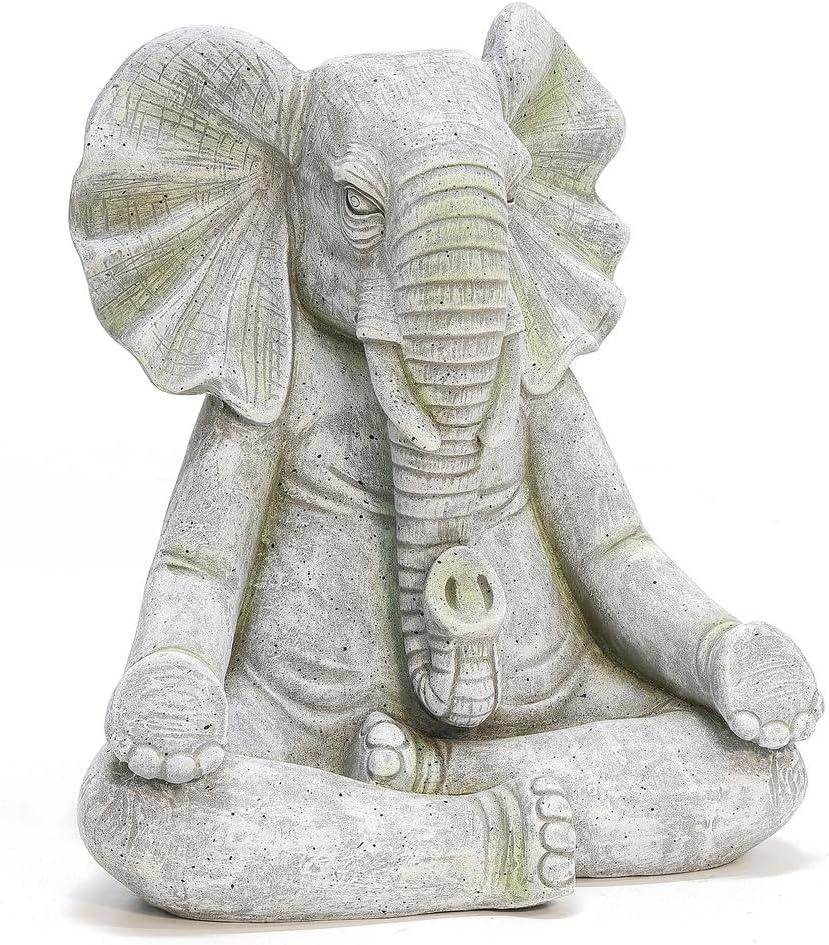 16.93" Gray Meditating Elephant MgO Garden Statue