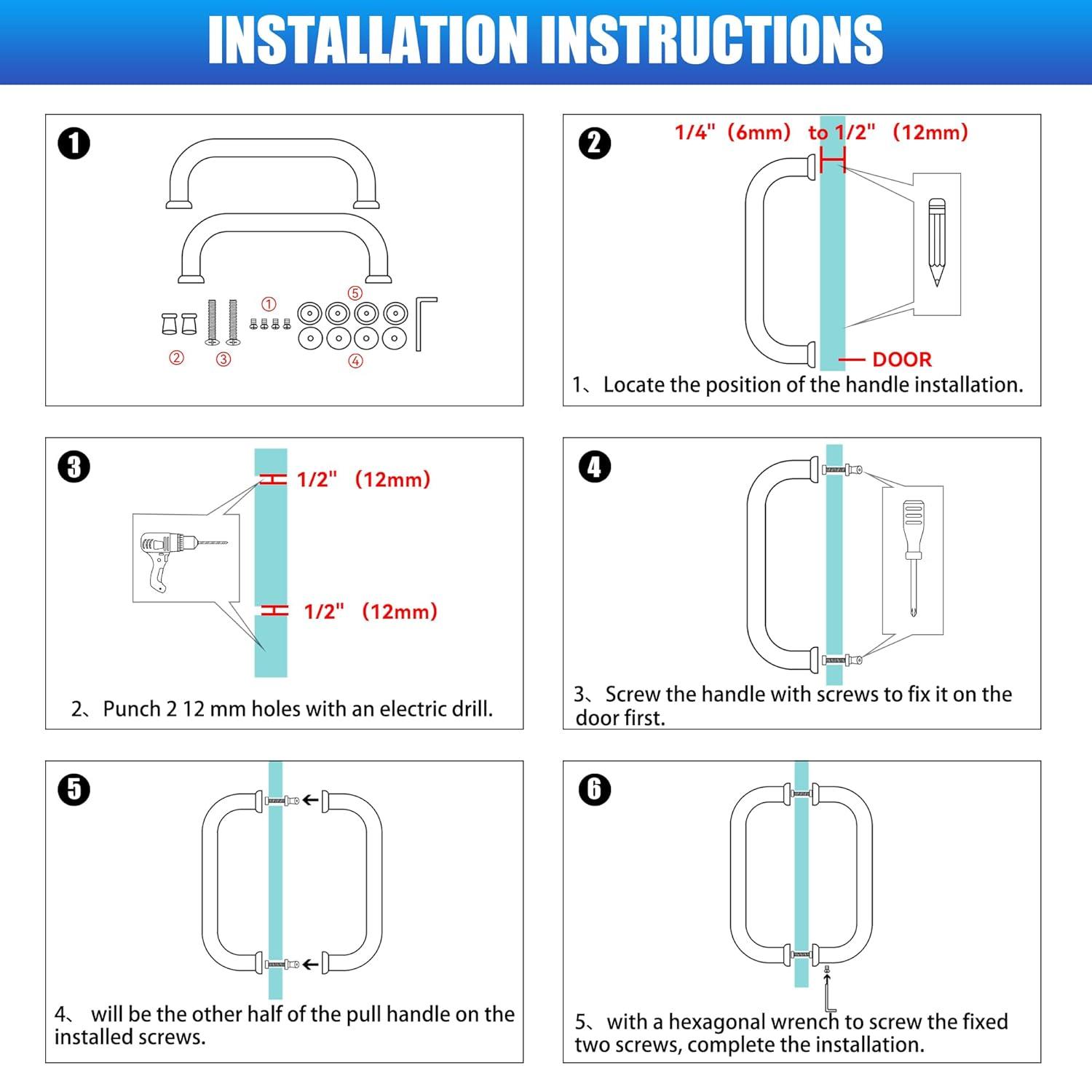 Sure-Loc Hardware Shower Door Handle, C Shape, 2-Sided